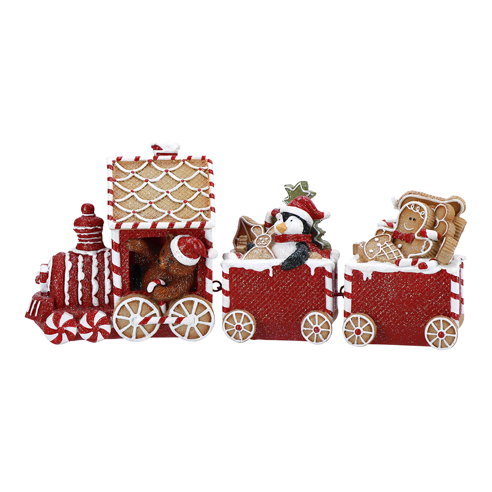 Viv! Christmas Tabletop Figure - Gingerbread Train with Penguin - red and white - 33x15cm