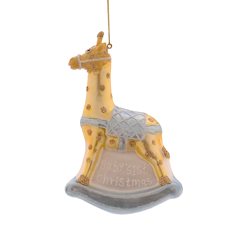Viv! Christmas Weihnachtsanhänger – Baby’s Erstes Weihnachten Giraffe – Geschenk zur Geburt Junge – Glas – Blau – 13 cm