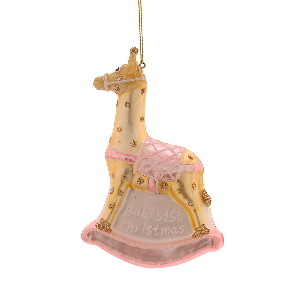 Viv! Christmas ornament - Baby's First Christmas Giraffe - maternity gift girl - glass - pink - 13cm
