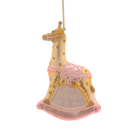 Viv! Christmas ornament - Baby's First Christmas Giraffe - maternity gift girl - glass - pink - 13cm