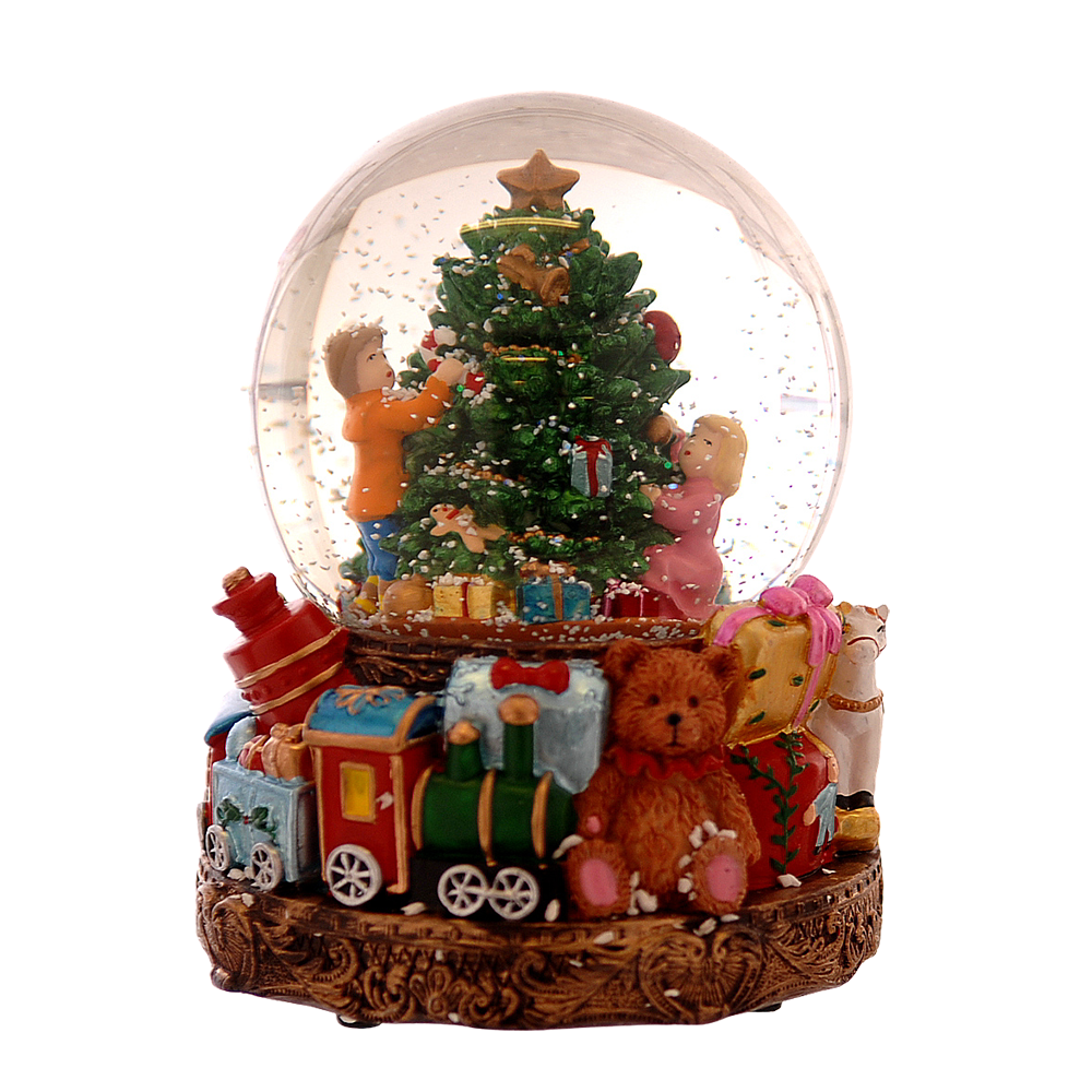 Viv! Christmas Musical Snow Globe - Tree with Presents - Red Green - 15 cm