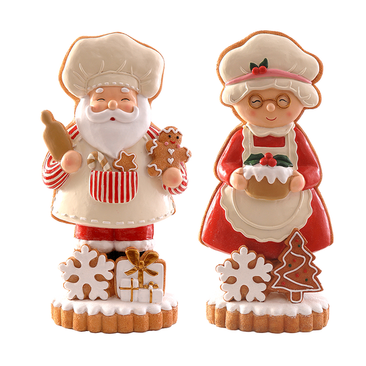 Viv! Christmas Kerstbeeld - Gingerbread Mr. & Mrs. Claus - set van 2 - rood wit - 32cm