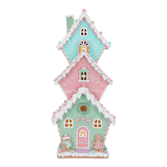 Viv! Christmas Kerstbeeld - Gingerbread Torenhuis incl. LED Verlichting - pastel - 47cm