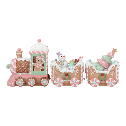 Viv! Christmas Tabletop Figure - Gingerbread Train with Snowman - pastel pink - 45x19cm