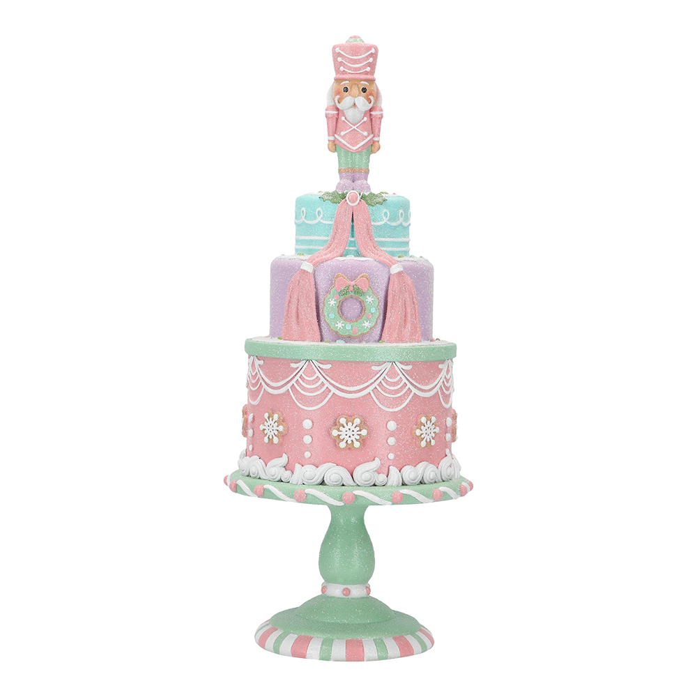 Viv! Christmas Tabletop Figure - Cake with Nutcracker - pastel pink - 41.5cm