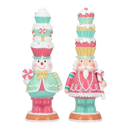 Viv! Weihnachtsstatue – Bunter Weihnachtsmann mit Cupcakes inkl. LED-Beleuchtung – 33 cm