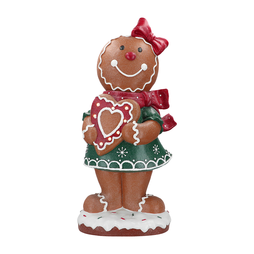 Viv! Christmas Tabletop Figure - XL Gingerbread Girl with Heart incl. LED Lighting - brown red - 79cm
