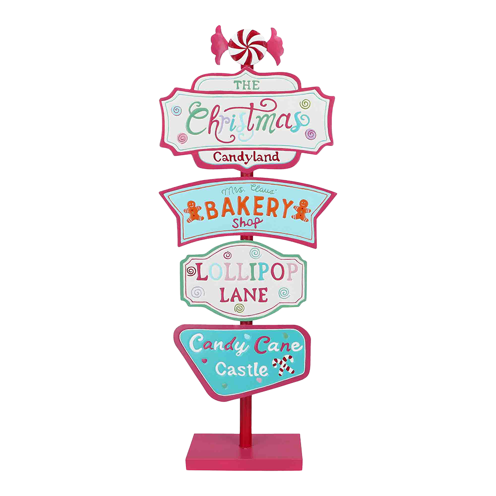 Viv! Christmas Kerstbeeld - Gingerbread Bakery en Candyland Bord van Metaal - pastel - roze blauw - 107cm