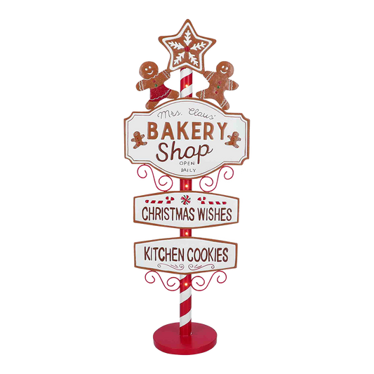 Viv! Christmas Kerstbeeld - Gingerbread Bakery Bord van Metaal incl. LED Verlichting - rood wit - 108cm