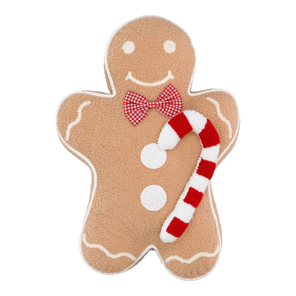 Viv! Christmas Cushion - Gingerbread Man - brown white red - 53cm