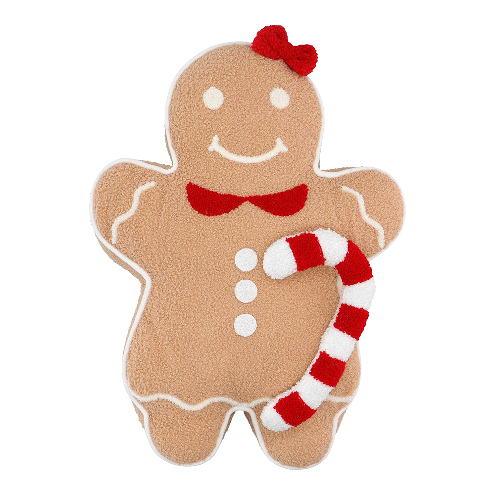 Viv! Christmas Kerst Kussen - Gingerbread Meisje - bruin wit rood - 53cm