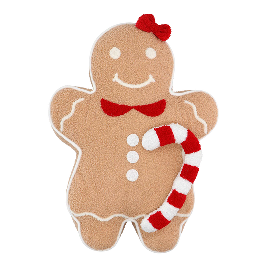 Viv! Christmas Kerst Kussen - Gingerbread Meisje - bruin wit rood - 53cm