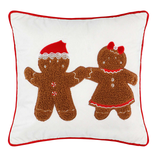 Viv! Christmas Cushion - Gingerbread Boy and Girl - brown white red - square - 40x40cm