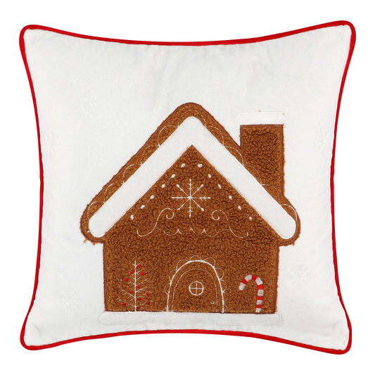 Viv! Christmas Cushion - Gingerbread House - brown white red - square - 40x40cm