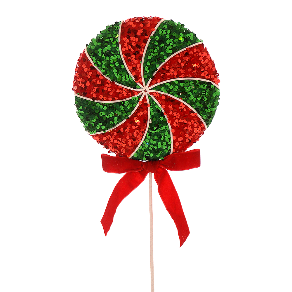 Viv! Christmas Pick - Candy Lollipop with Sequins - Red Green - 66 cm