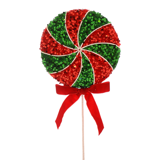 Viv! Christmas Weihnachtszweig - Lutscher mit Pailletten - Rot Grün - 66 cm