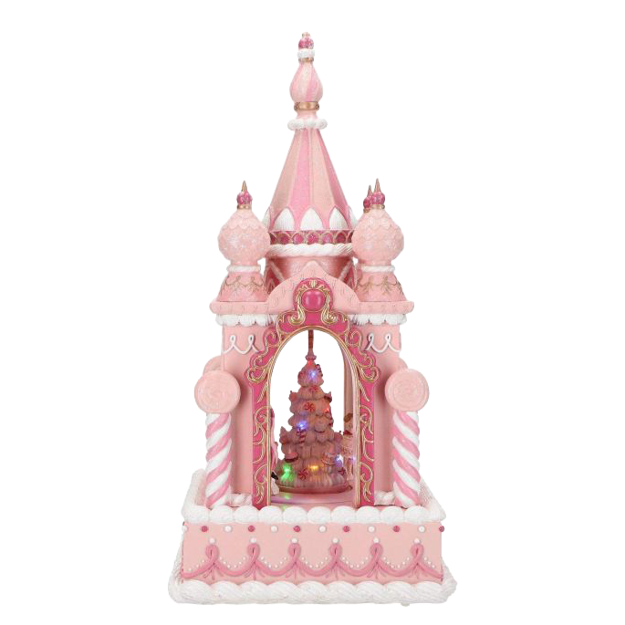 Viv! Christmas Tabletop Figure - Candy Castle w/ Music & LED Lights - Pink - 53 cm
