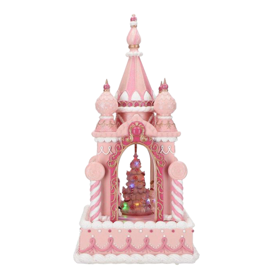 Viv! Christmas Weihnachtsfigur - Süßigkeiten-Schloss mit Musik und LED-Beleuchtung - Rosa - 53 cm