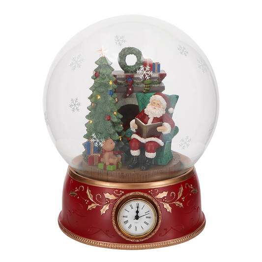 Viv! Christmas XL Schneekugel - Weihnachtsmann am Weihnachtsbaum mit Uhr & Musik - Rot - 37 cm
