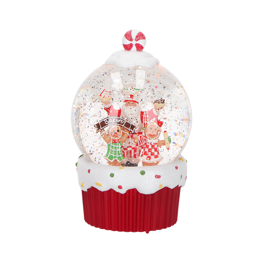 Viv! Christmas Weihnachten Schneekugel inkl. LED - Santa's Bakery mit Lebkuchenbäckern - automatisch - rot und weiß - 19 cm