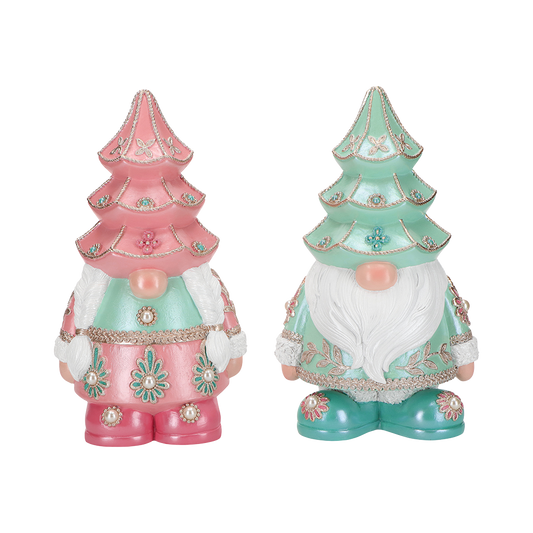 Viv! Christmas Tabletop Figure - Luxury Gnomes with Christmas Tree Hat - Set of 2 - Pastel - 26cm