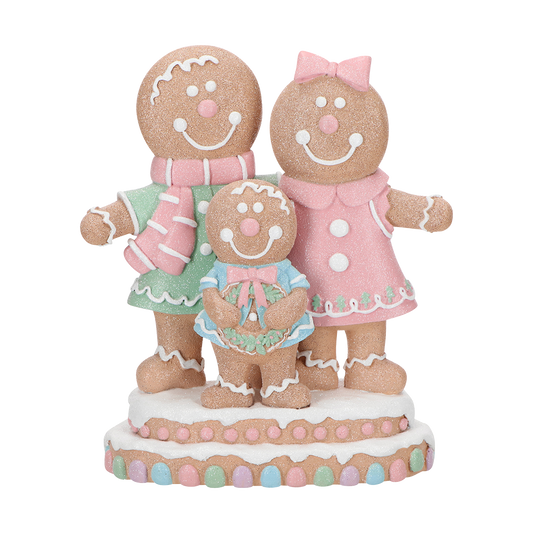 Viv! Christmas Kerstbeeld - Gingerbread Familie - pastel roze - 26cm