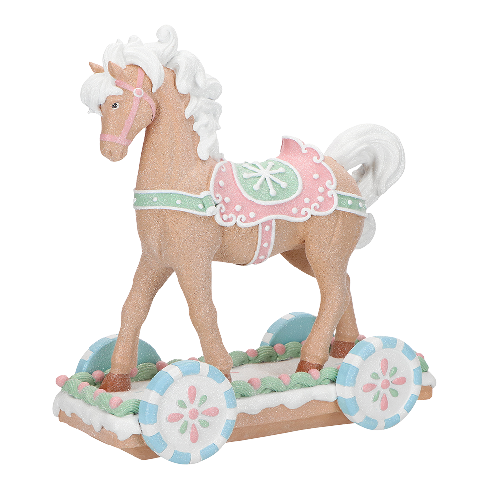 Viv! Christmas Weihnachtsfigur - Lebkuchen-Pferd mit Wagen - Pastellrosa - 38 cm