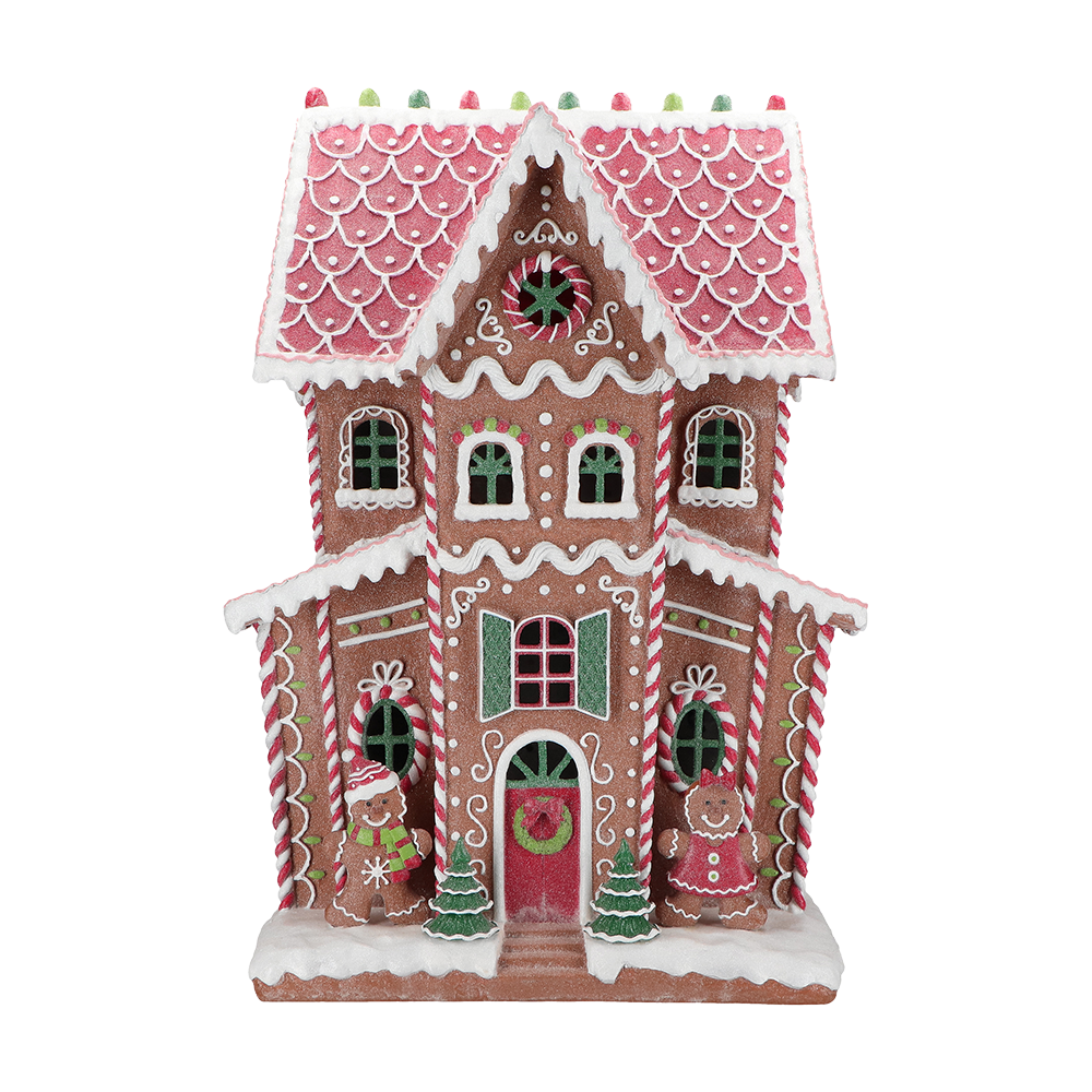Viv! Christmas Kerstbeeld - XL Gingerbread Huis incl. LED Verlichting - bruin rood - 76cm