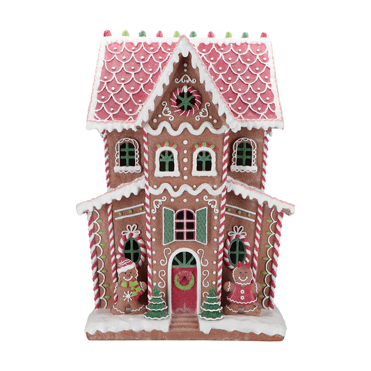 Viv! Christmas Kerstbeeld - XL Gingerbread Huis incl. LED Verlichting - bruin rood - 76cm