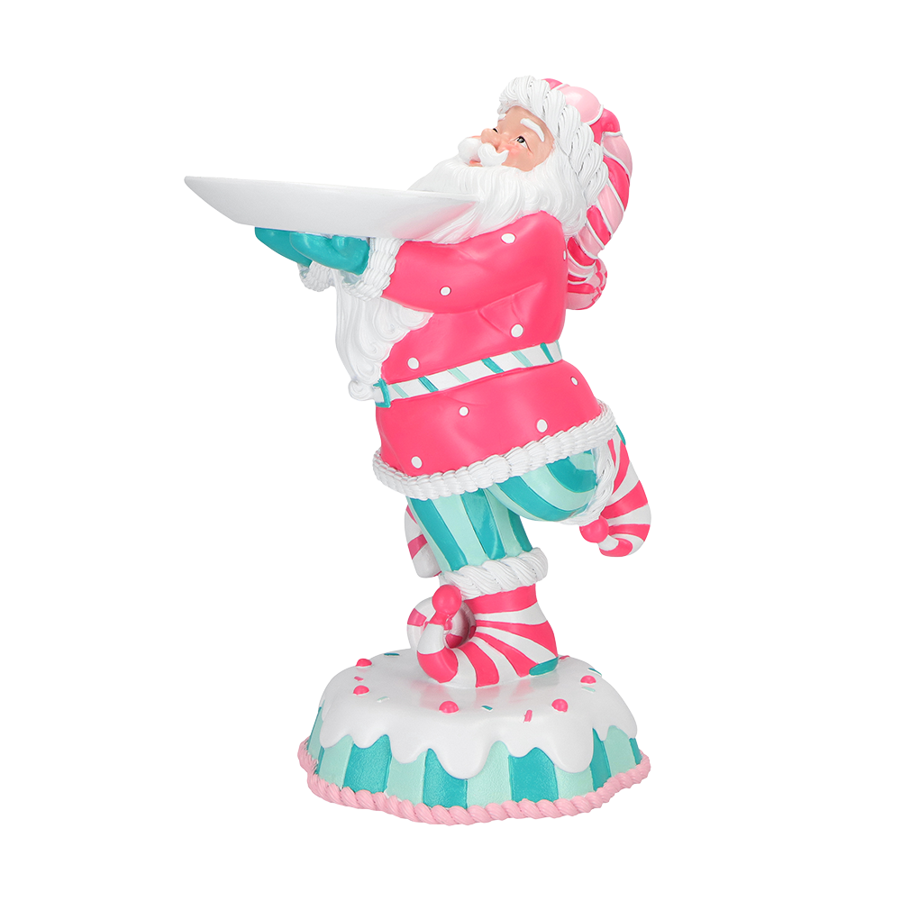 Viv! Christmas Kerstbeeld - Kerstman met Dienblad - roze blauw - 46cm