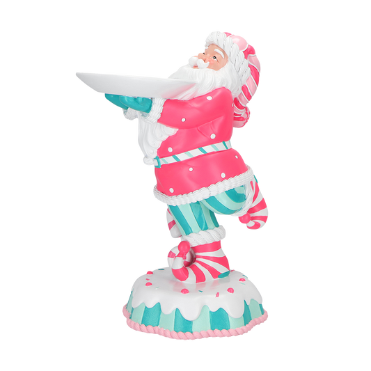 Viv! Christmas Kerstbeeld - Kerstman met Dienblad - roze blauw - 46cm