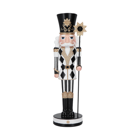 Viv! Christmas Tabletop Figure - Harlequin Nutcracker - black white gold - 38cm