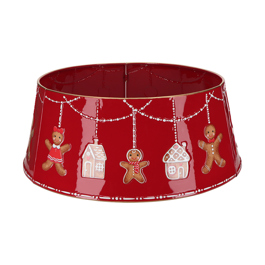 Viv! Christmas Luxe Kerstboomrok - Metalen Gingerbread Kerstboomring - rood bruin - Ø66cm