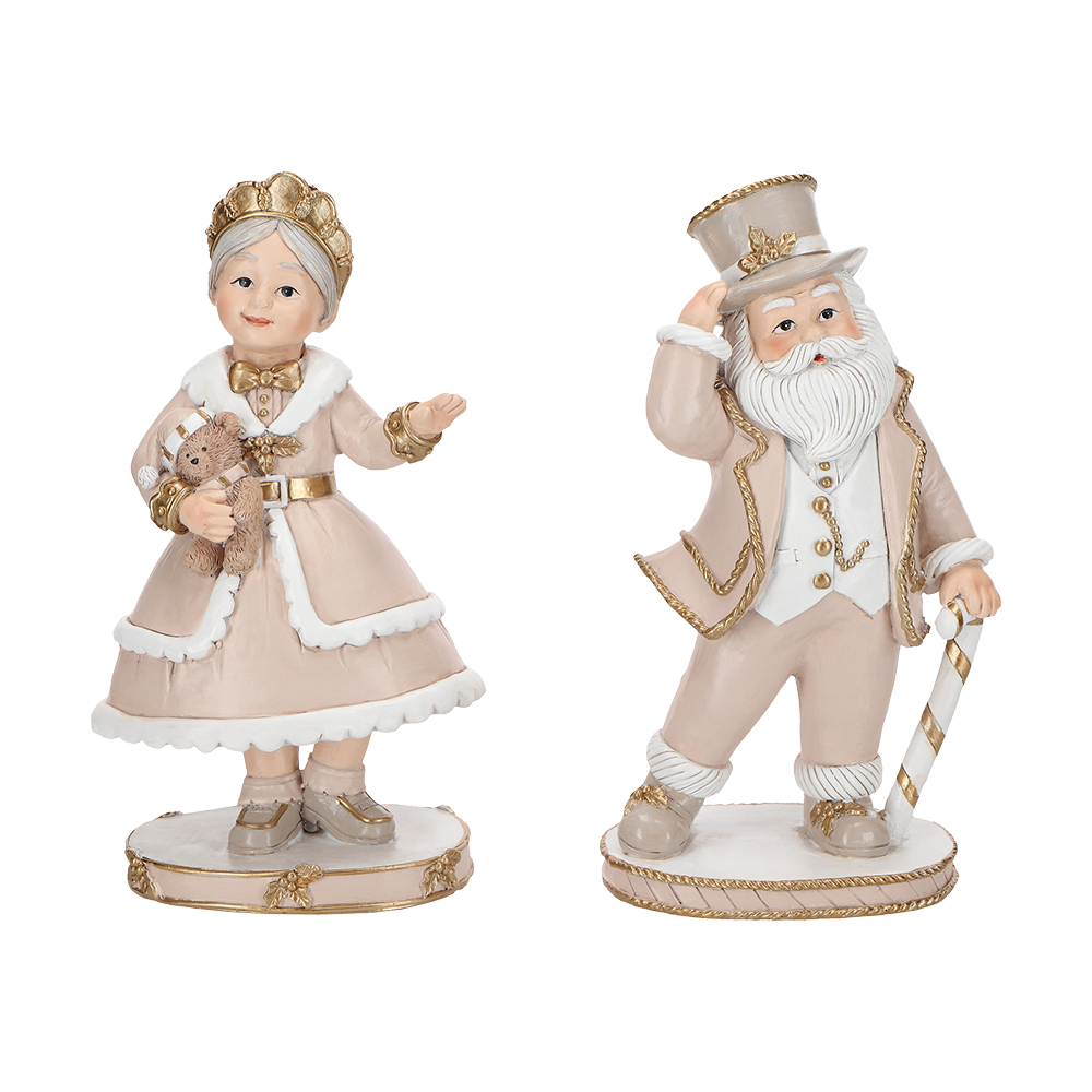 Viv! Christmas Weihnachtsfiguren – Mr. & Mrs. Claus – 2er Set – Beige Gold – 21 cm