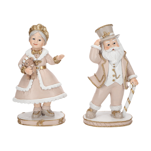 Viv! Christmas Tabletop Figure - Mr. & Mrs. Claus - set of 2 - beige gold - 21cm