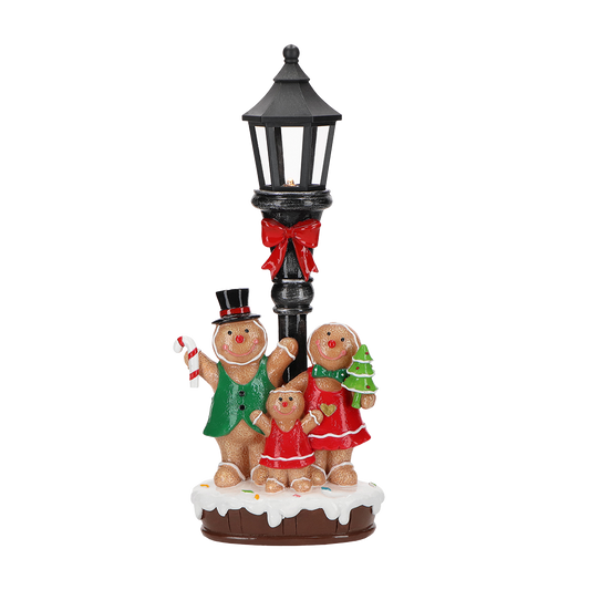 Viv! Christmas Kerstbeeld - Lantaarn met Gingerbread Familie incl. LED Verlichting - zwart rood - 33cm