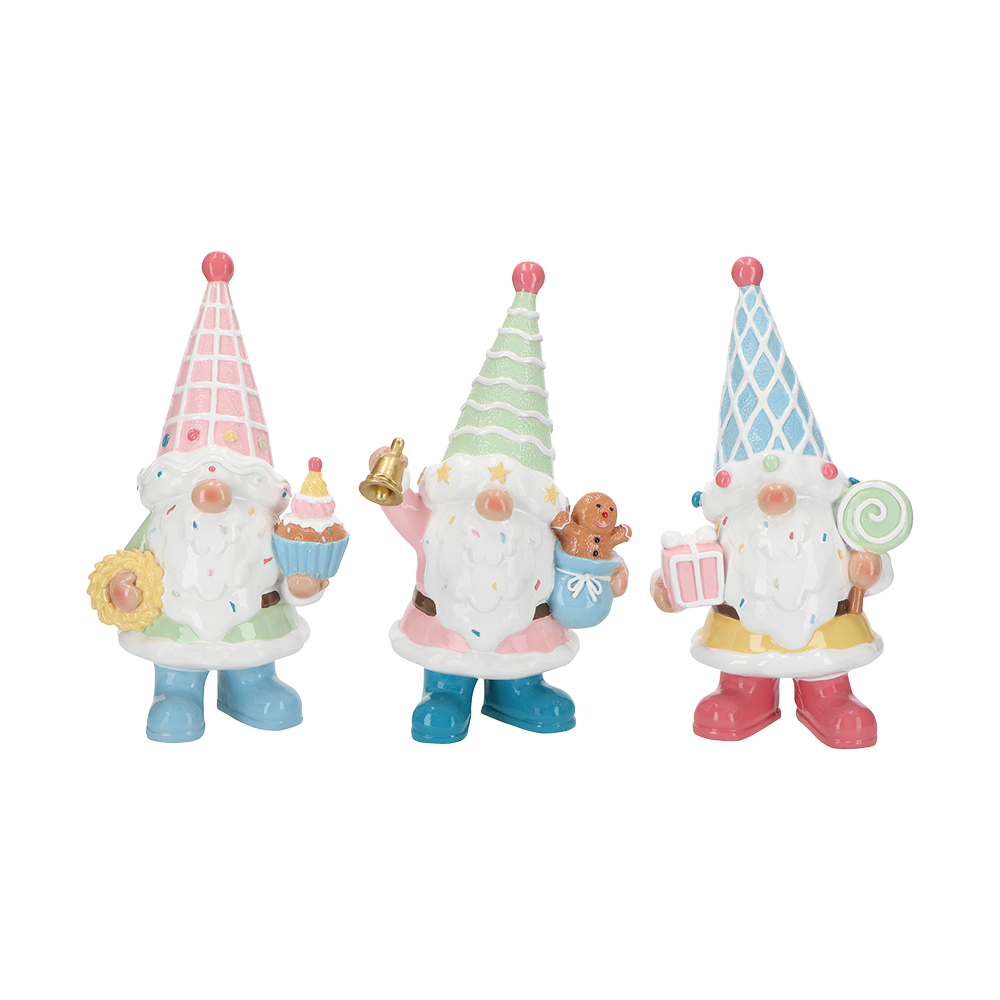 Viv! Christmas Kerstbeeld - Gnooms met Snoepgoed - set van 3 - pastel - 23cm