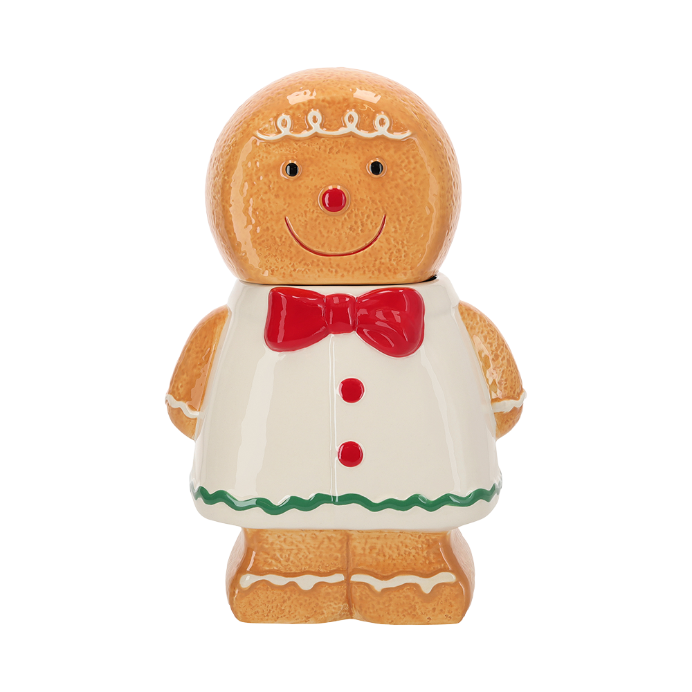 Viv! Christmas Kerstservies - Kerst Koektrommel Gingerbread Jongen - keramiek - bruin rood - 25cm