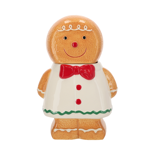 Viv! Christmas Kerstservies - Kerst Koektrommel Gingerbread Jongen - keramiek - bruin rood - 25cm