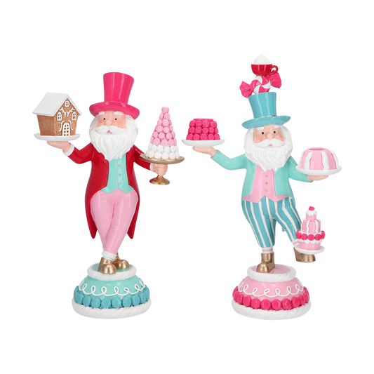 Viv! Christmas Kerstbeeld en Kandelaar - Kerstman met Taart en Snoep - set van 2 - 34 & 36cm