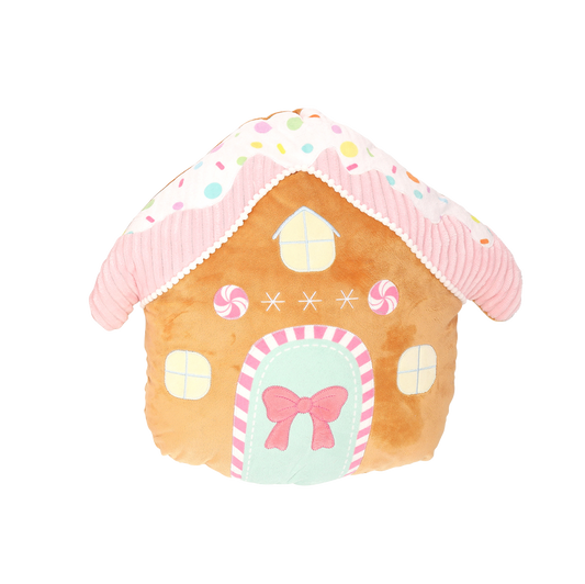 Viv! Christmas Cushion - Gingerbread House with Bow - pastel pink - 40cm