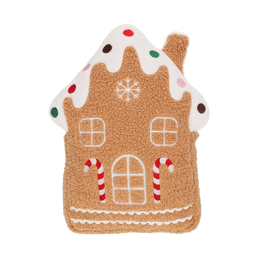Viv! Christmas Kerst Kussen - Gingerbread Huis - bruin rood - 29cm