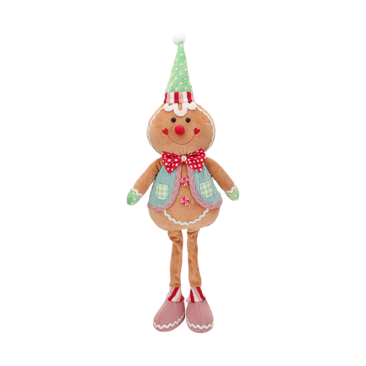 Viv! Christmas Kerstbeeld - Gingerbread Pop van Stof met Lange Benen - pastel - 65cm