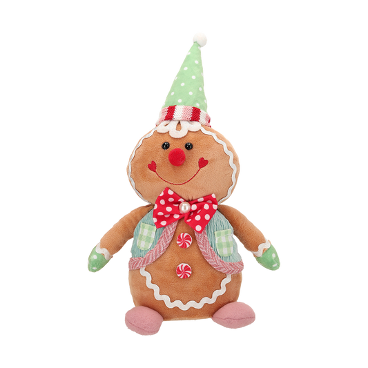 Viv! Christmas Kerstbeeld - Zittende Gingerbread Pop van Stof - pastel - 30cm