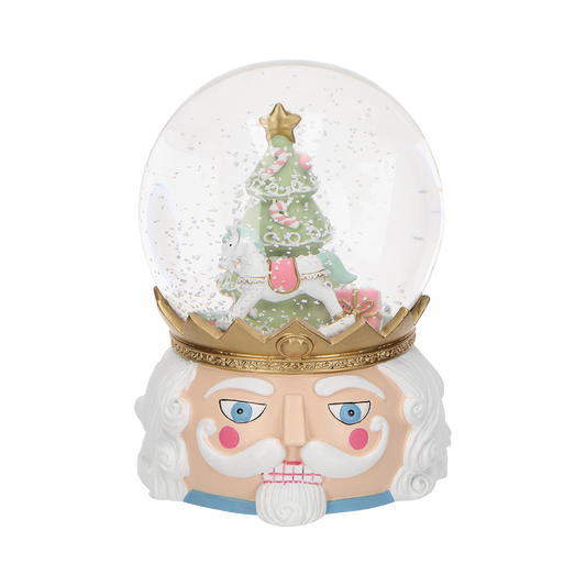 Viv! Christmas Kerst Sneeuwbol incl. Muziekdoos - Notenkraker met Kerstboom & Hobbelpaard - pastel roze - 20cm