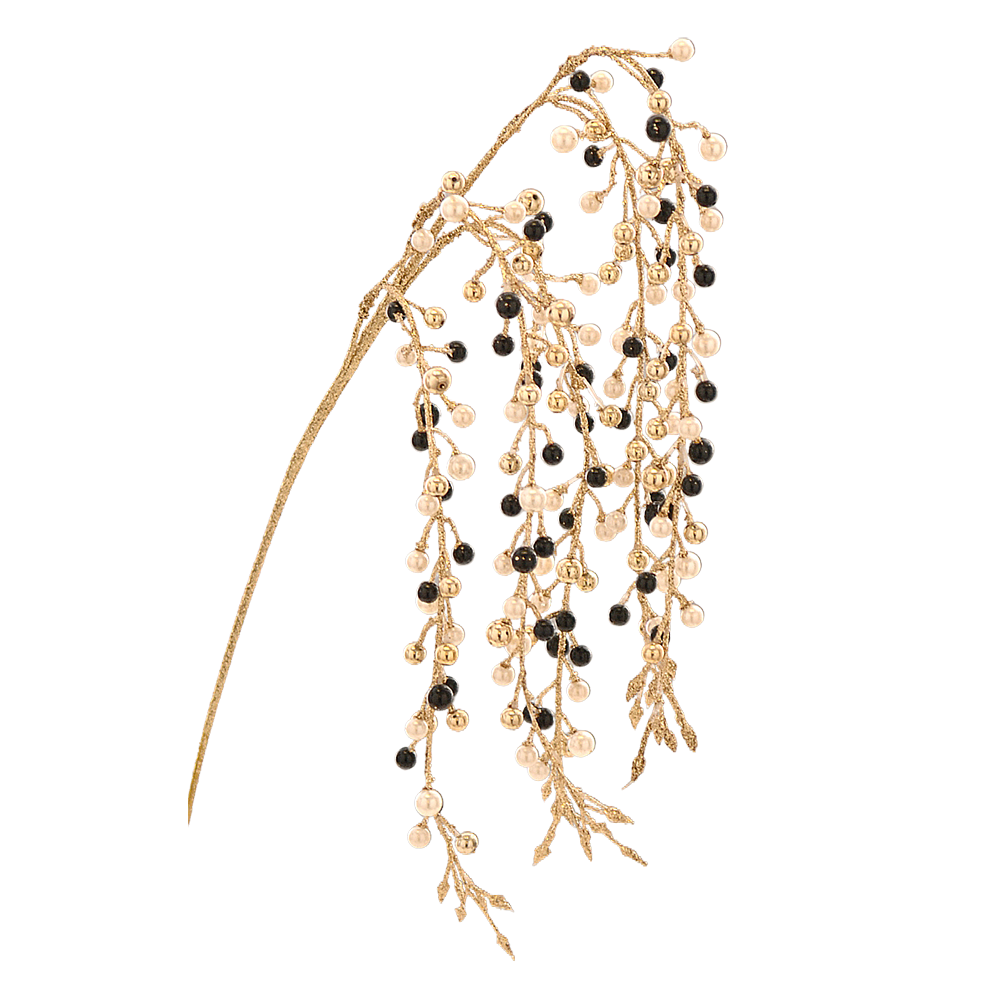 Viv! Christmas Weihnachtszweig - Hängender Zweig mit schwarzen, weißen und goldenen Perlen - 60 cm