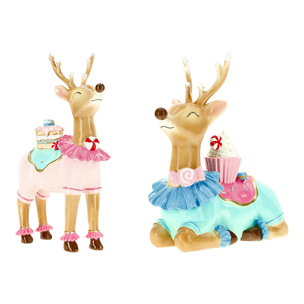 Viv! Christmas Weihnachtsfigur - Süßigkeiten-Rentiere - 2er-Set - Pastellrosa - 30 cm