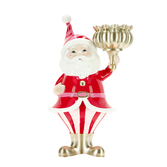 Viv! Christmas Table Decoration - Santa Candle Holder - Pink Red - 33 cm