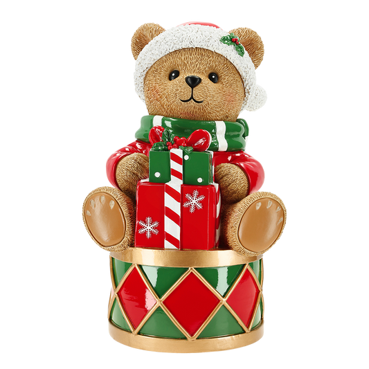 Viv! Christmas Figura de Navidad - Oso sobre Tambor con Regalos - verde rojo - 31cm