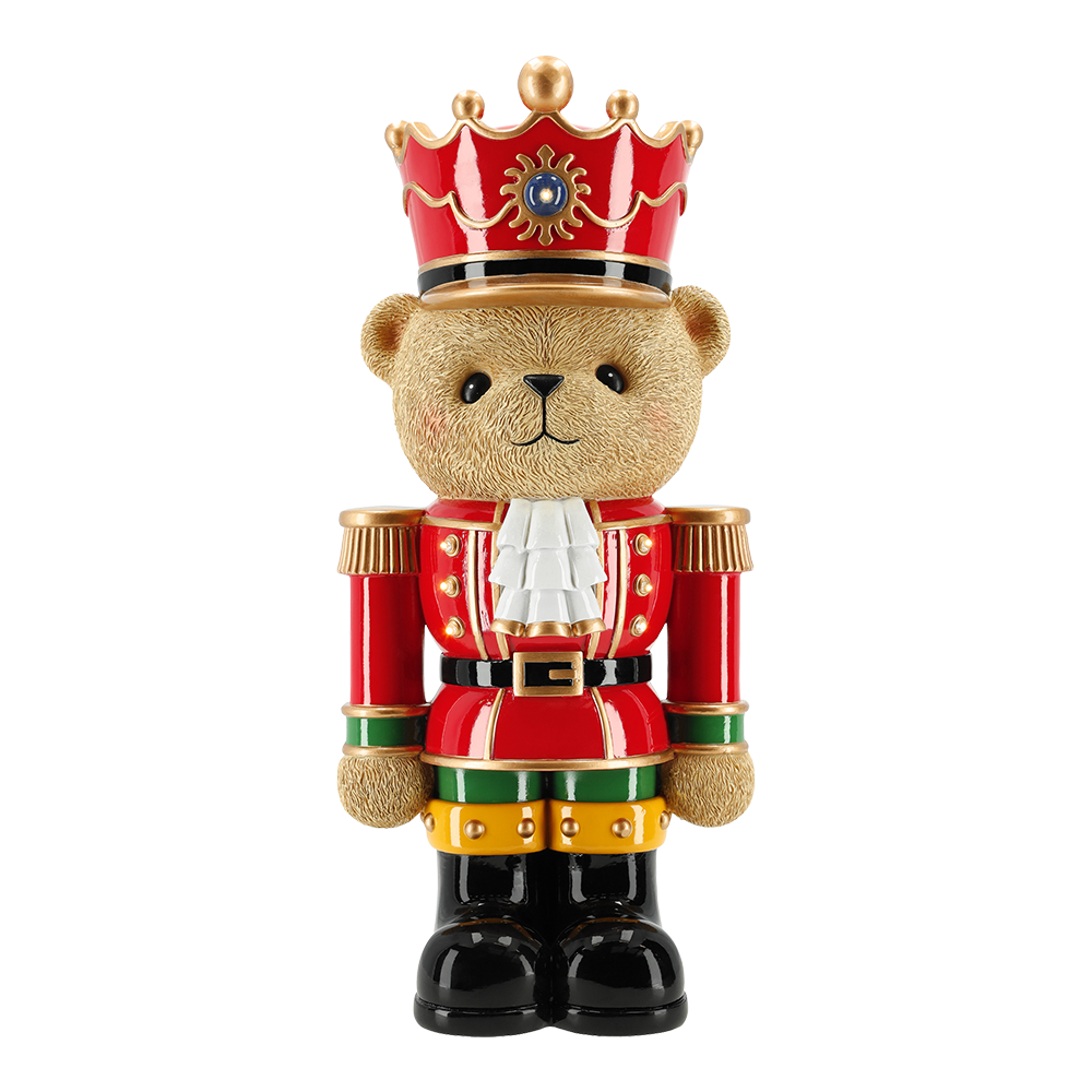 Viv! Christmas Tabletop Figure - Chunky Teddy Bear Nutcracker w/ LED Lights - Red - 46 cm
